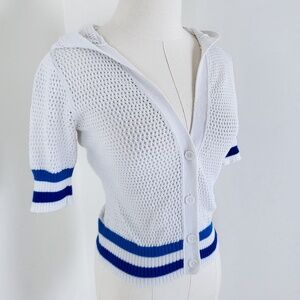 Armani Exchange Knit Hoodie Cardigan Zip-up 3/4 Sleeve Hood See-through